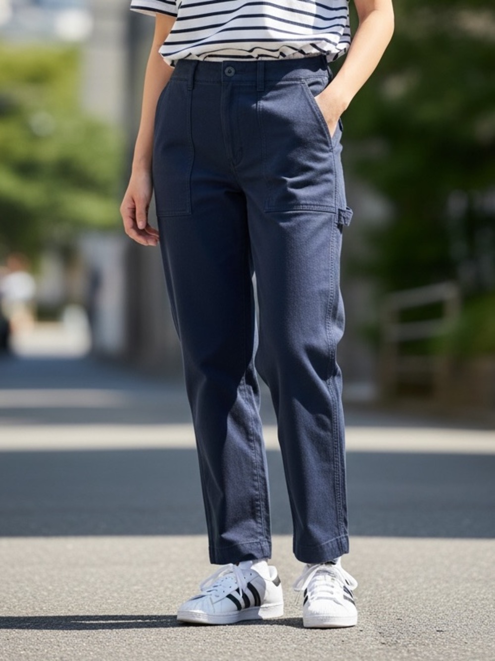 GAP Dark Navy/Black Colour Straight-Leg Utility Pants